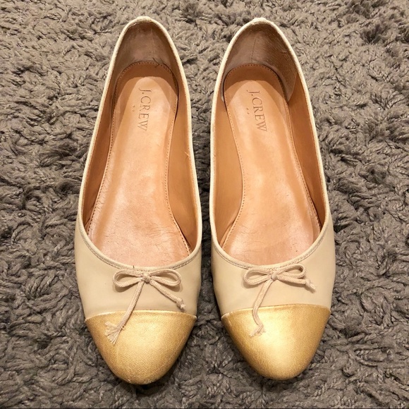 J. Crew Shoes - J. Crew Gold Toe Leather Ballet Flats